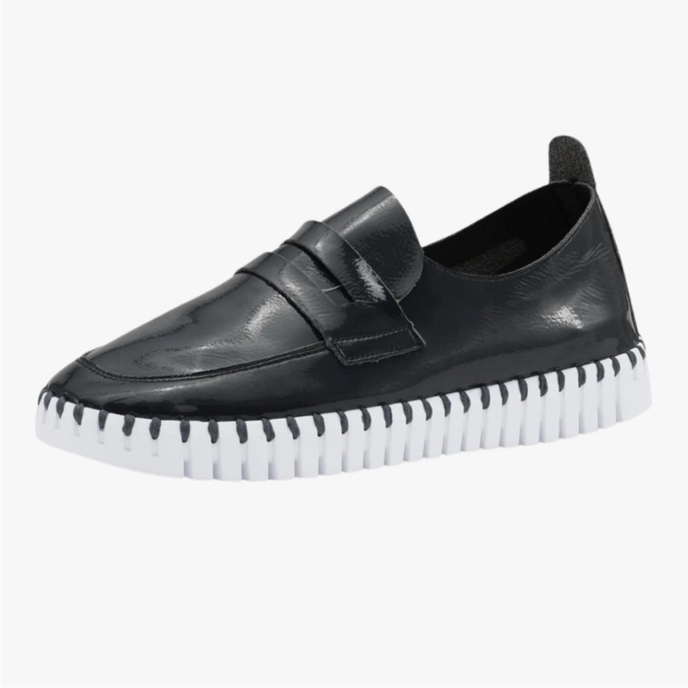Ilse Jacobsen Shiny patent Black leather Loafer slipon sneaker SzEU 38 US 8 7.5